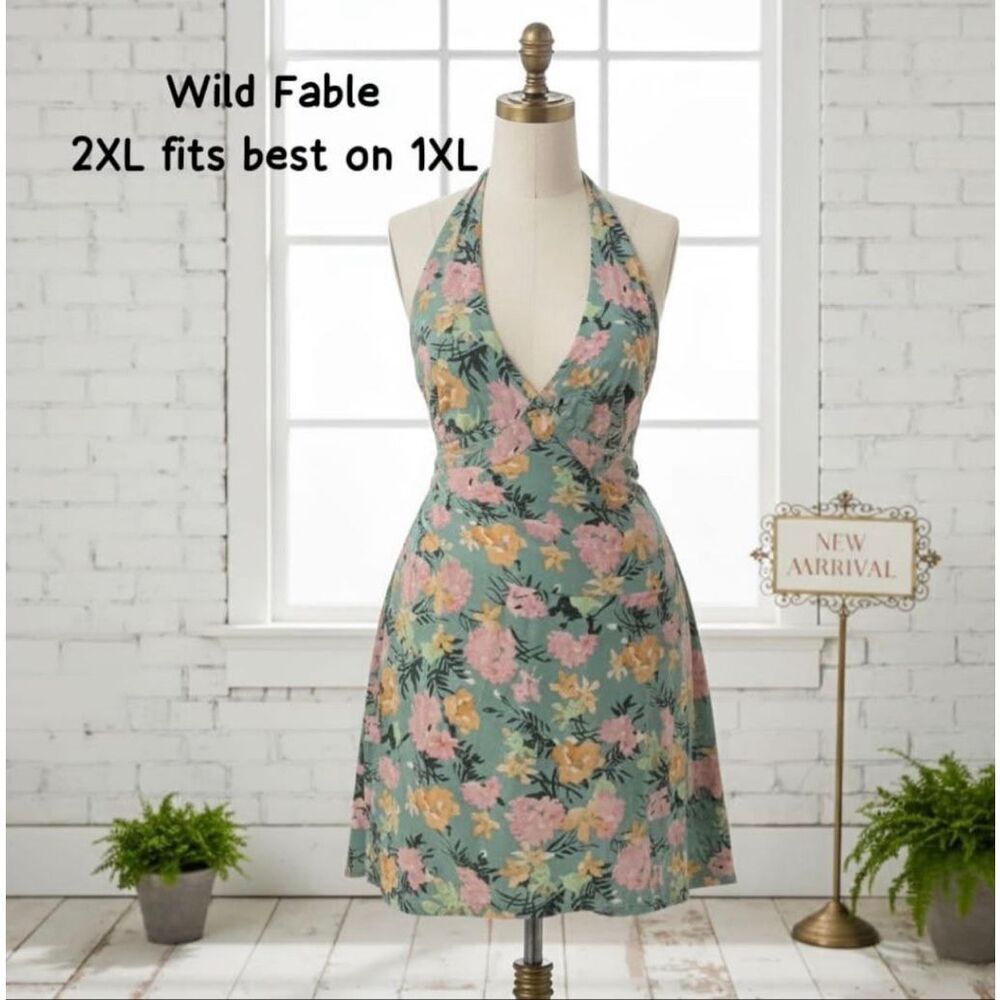 Wild Fable NEW size XXL Halter Dress Green floral multicolor